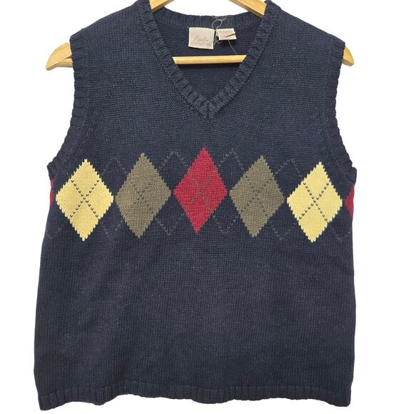NWT Fiorelini Womens Vintage 90s Y2K Academia Preppy Knit Argyle Sweater Vest M - Picture 1 of 8